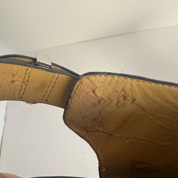 COACH Lindsay Safari Black Calf Leather Wedge Peep Toe Sandal Size 7 - Picture 11 of 12